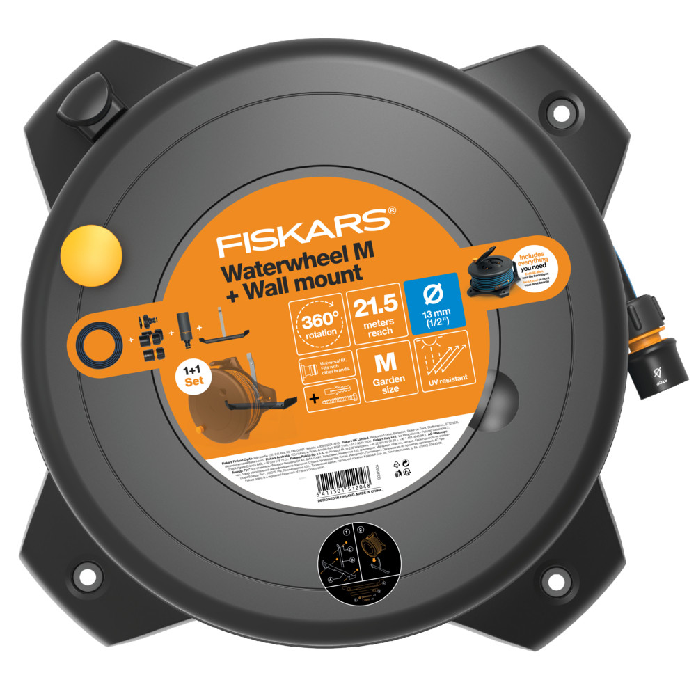 Fiskars Solid tömlőkocsi fali tartóval, 21.5m, 1/2