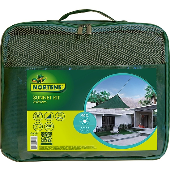 Nortene napvitorla háromszög alakú 3 x 3 x 3 (Sun-Net Kit Tissé szőtt), zöld