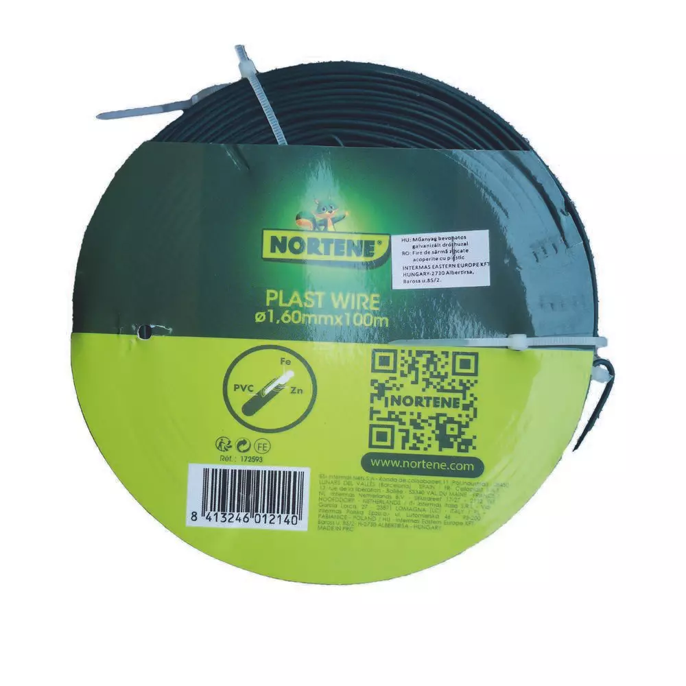 Nortene Plast Wire Műanyag bevonatos galvanizált huzaldrót, 1,1/1,6 mm x 100 m, Zöld