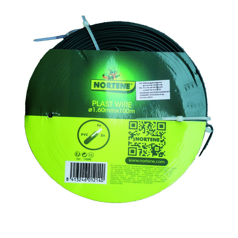Nortene Plast Wire Műanyag bevonatos galvanizált huzaldrót, 1,1/1,6 mm x 100 m, Zöld