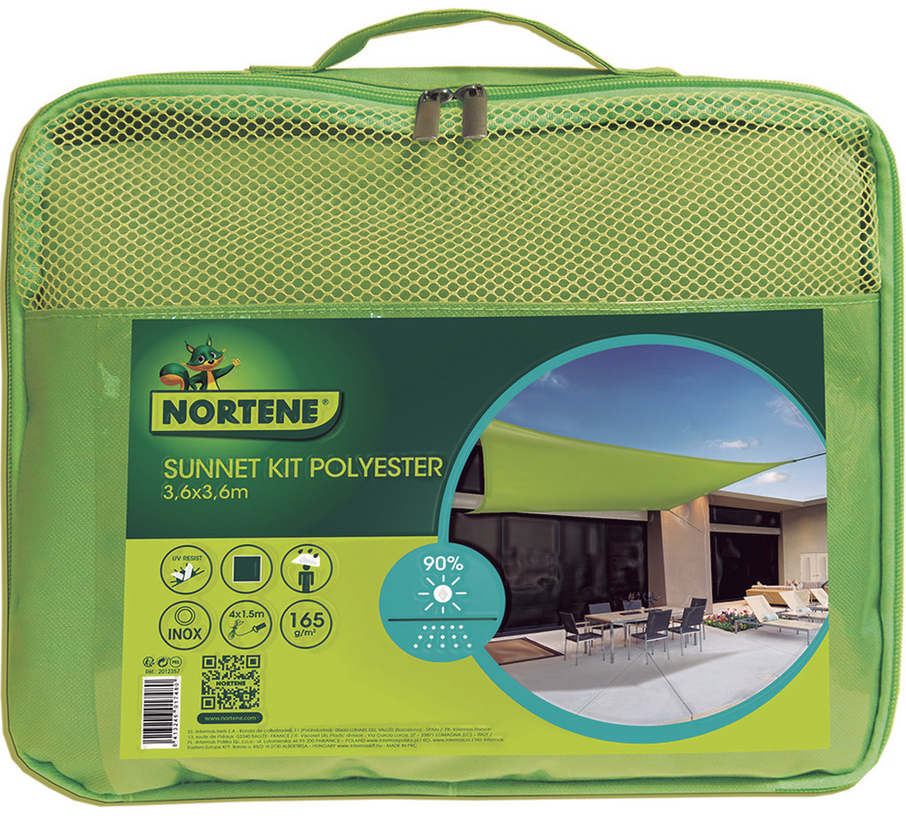 Nortene napvitorla négyzet alakú - 3,6 x 3,6 zöld (Sun-Net Kit Polyester)