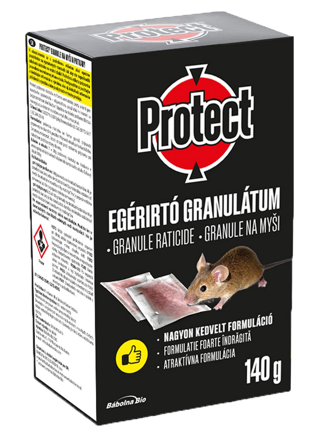 Protect rágcsálóirtó, egér, patkány méreg granulátum 7 x 20 g fekete