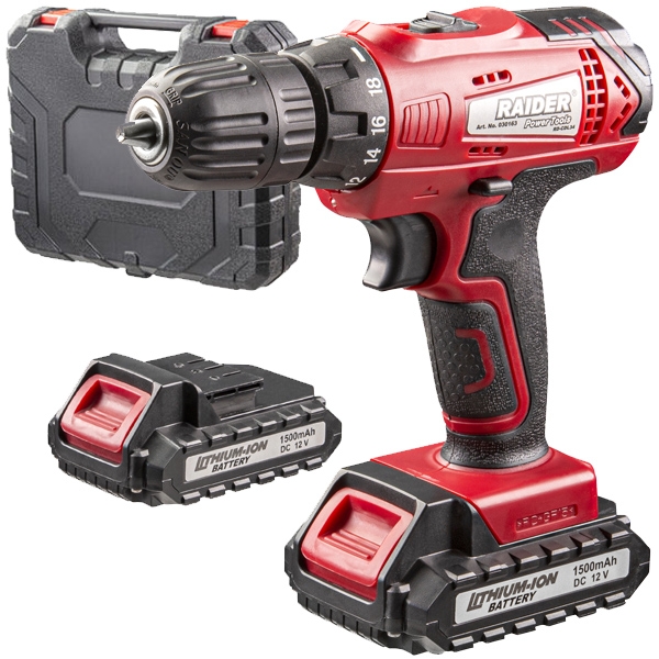 Raider akkumulátoros fúró, 12V, 2 sebesség, 2x1.5 Ah