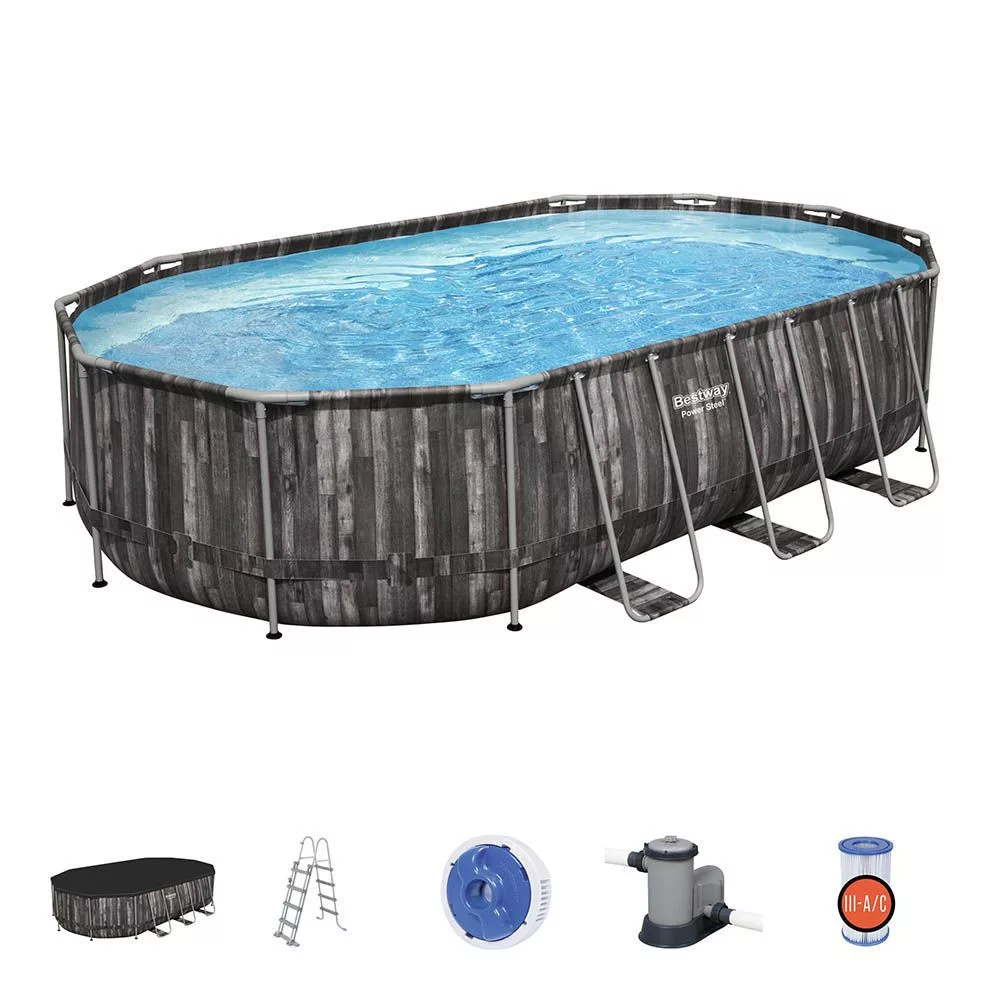 Bestway Espiritu fa hatású ovális fémvázas medence szett 610 x 366 x 122 cm