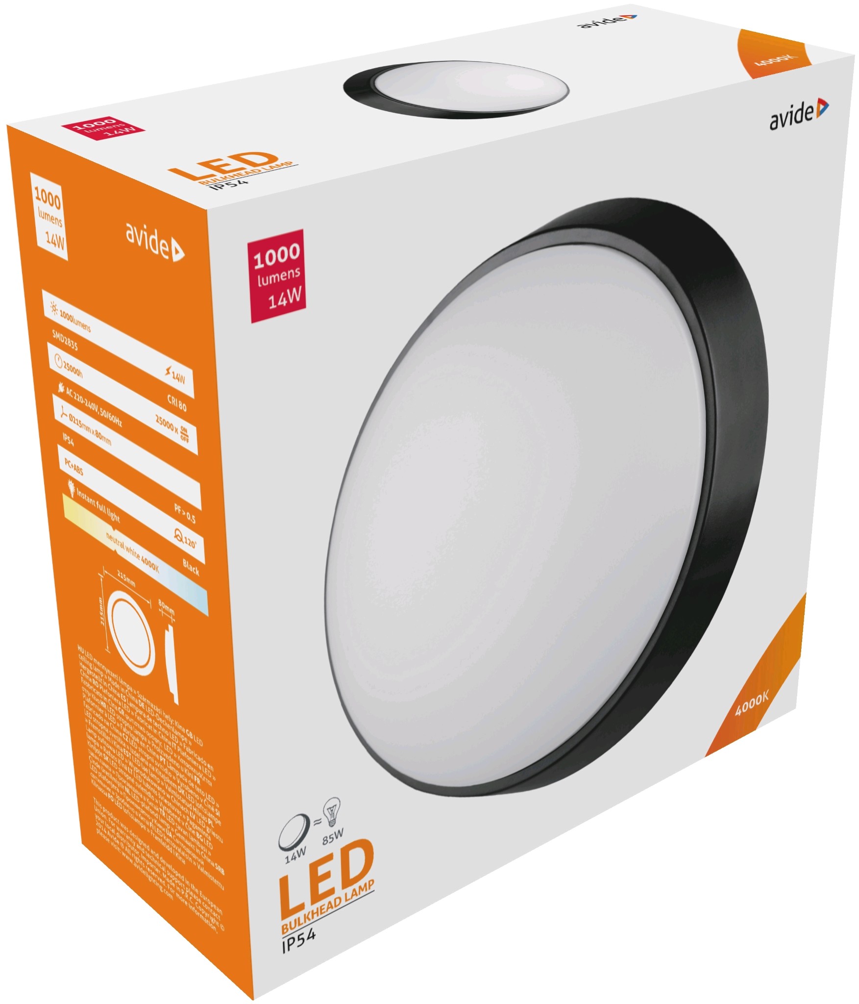 Avide (Titania-R) Cseppálló Kerek IP54 14W NW 4000K Fekete