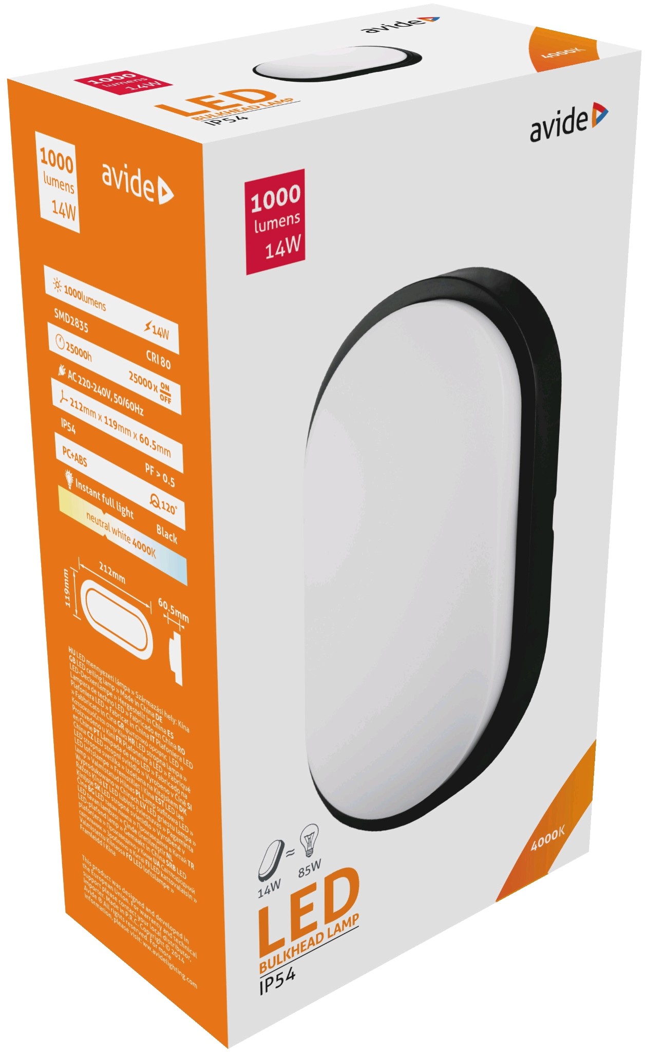 Avide (Titania-O) Cseppálló Ovális IP54 14W NW 4000K Fekete