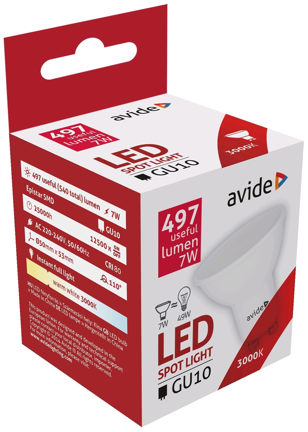 Avide LED Spot Alu+plastic 7W GU10 110° WW 3000K