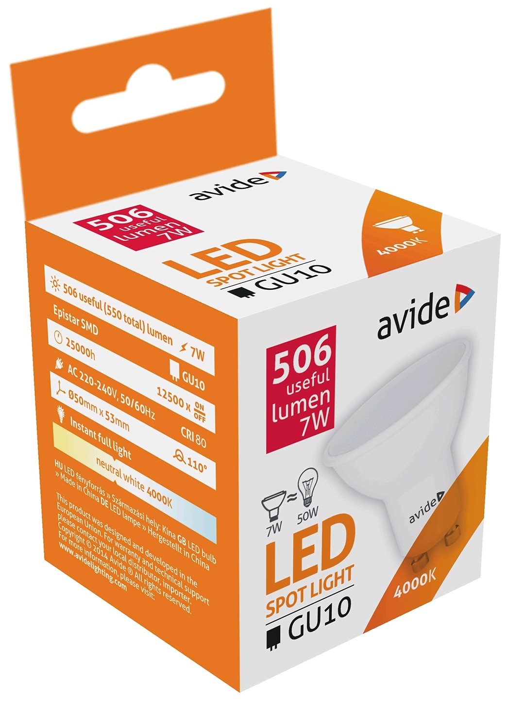 Avide LED Spot Alu+plastic 7W GU10 110° NW 4000K
