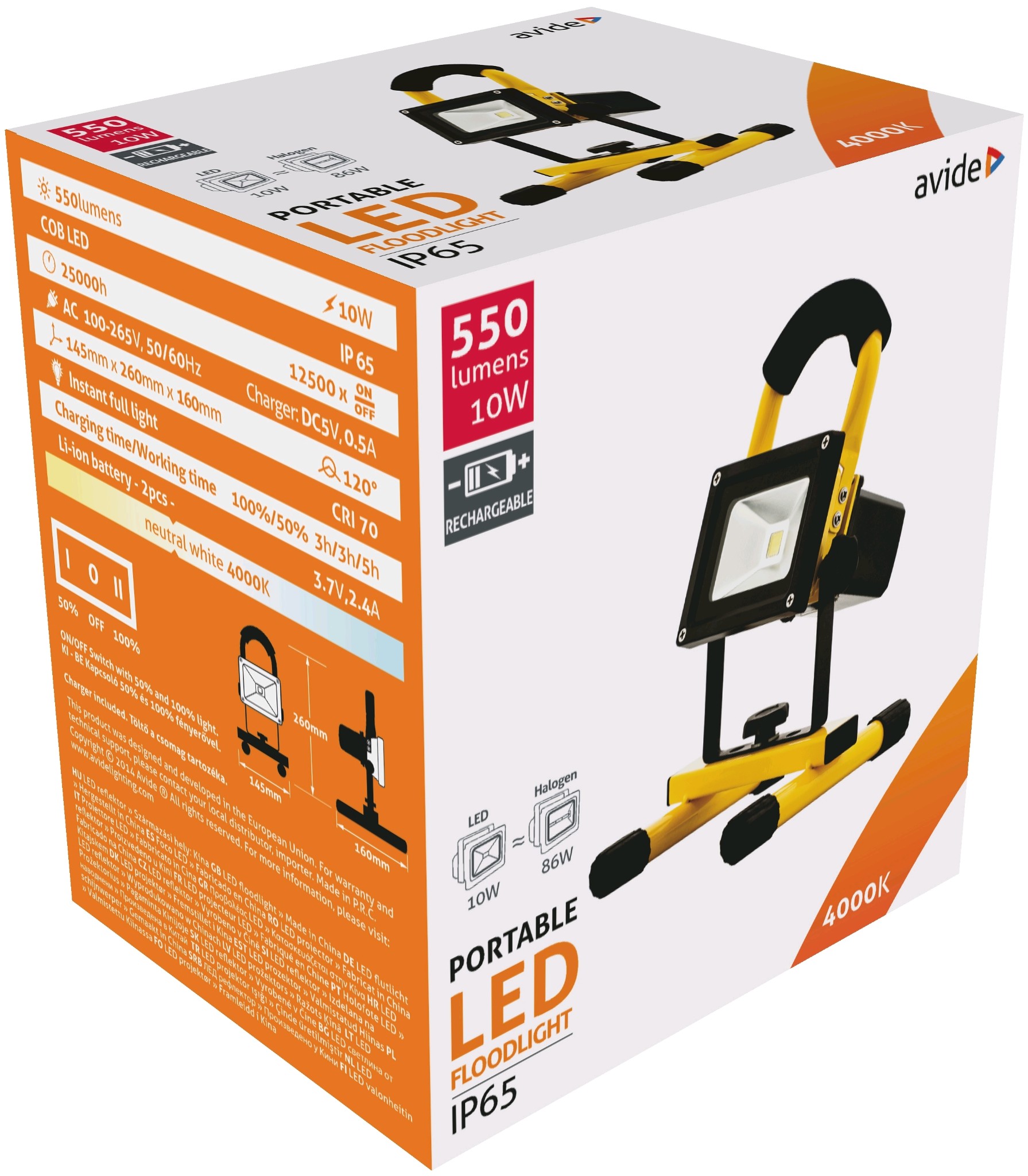 Avide LED Reflektor Akkumulátoros 10W NW 4000K