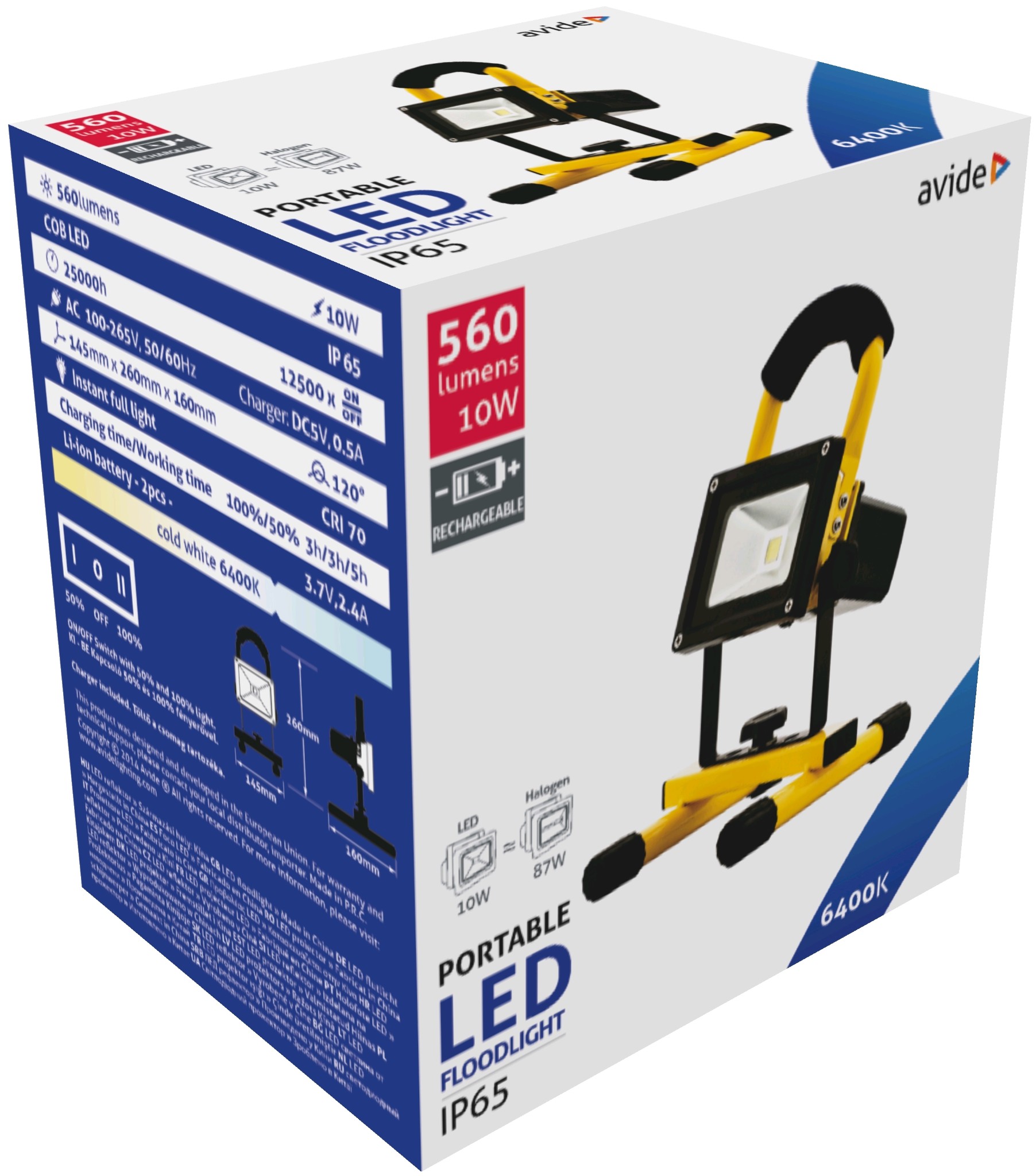 Avide LED Reflektor Akkumulátoros 10W CW 6400K