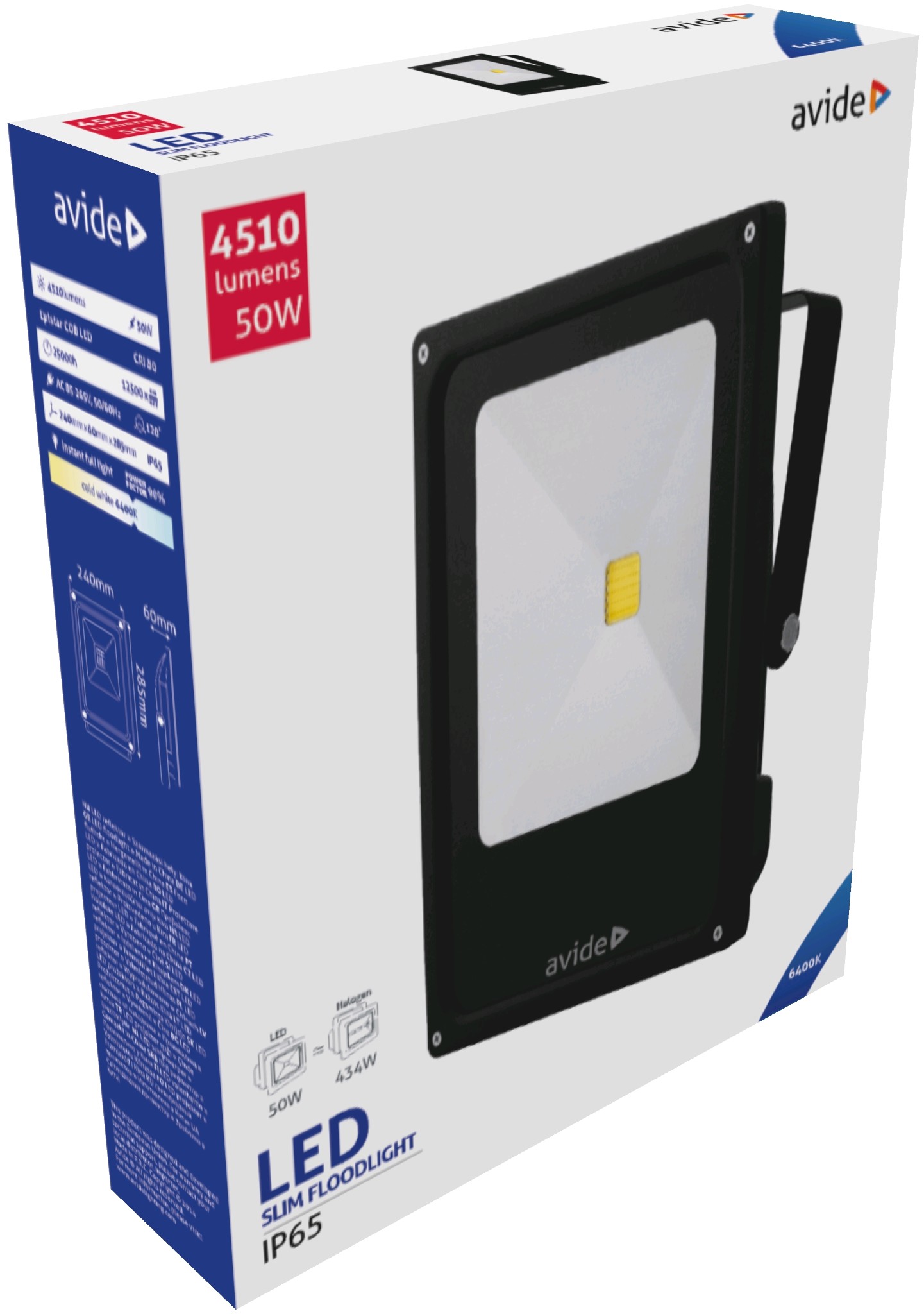 Avide LED Reflektor Slim 50W CW 6400K