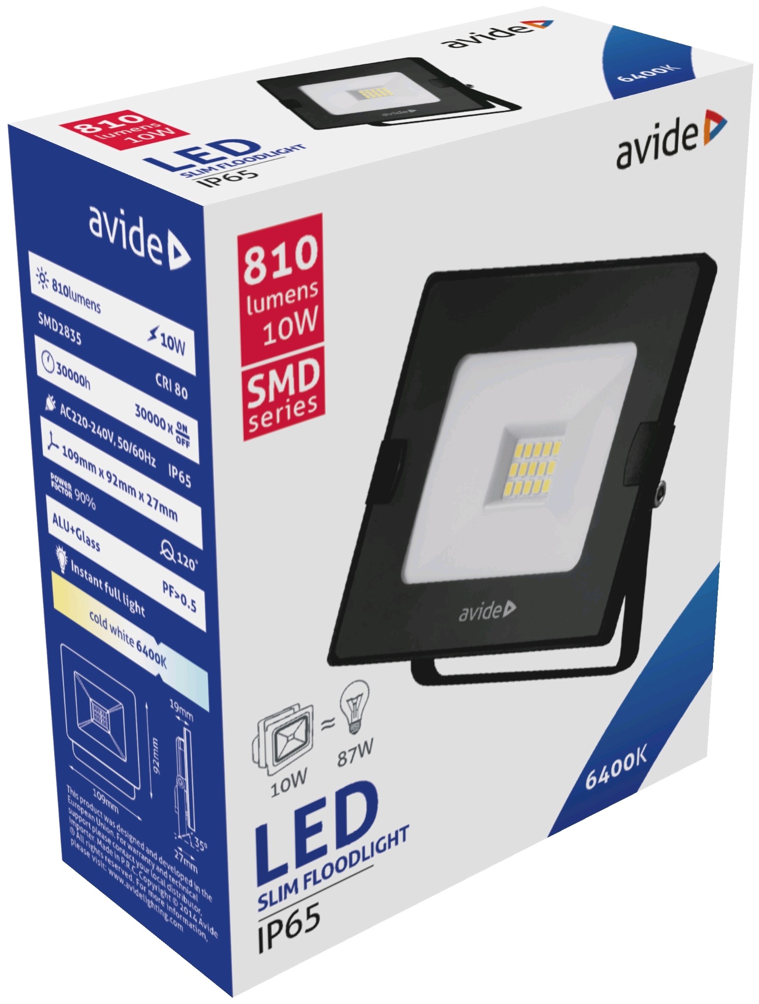 Avide LED Reflektor Slim SMD 10W CW 6400K