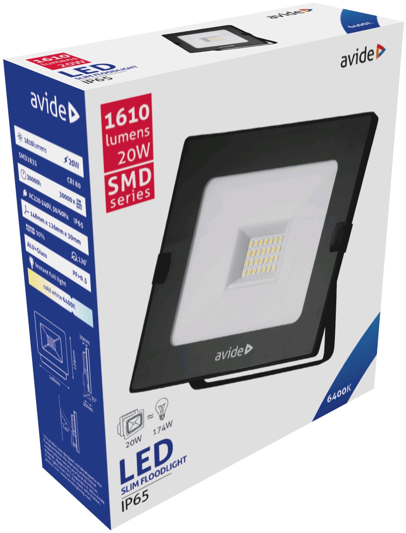 Avide LED Reflektor Slim SMD 20W CW 6400K