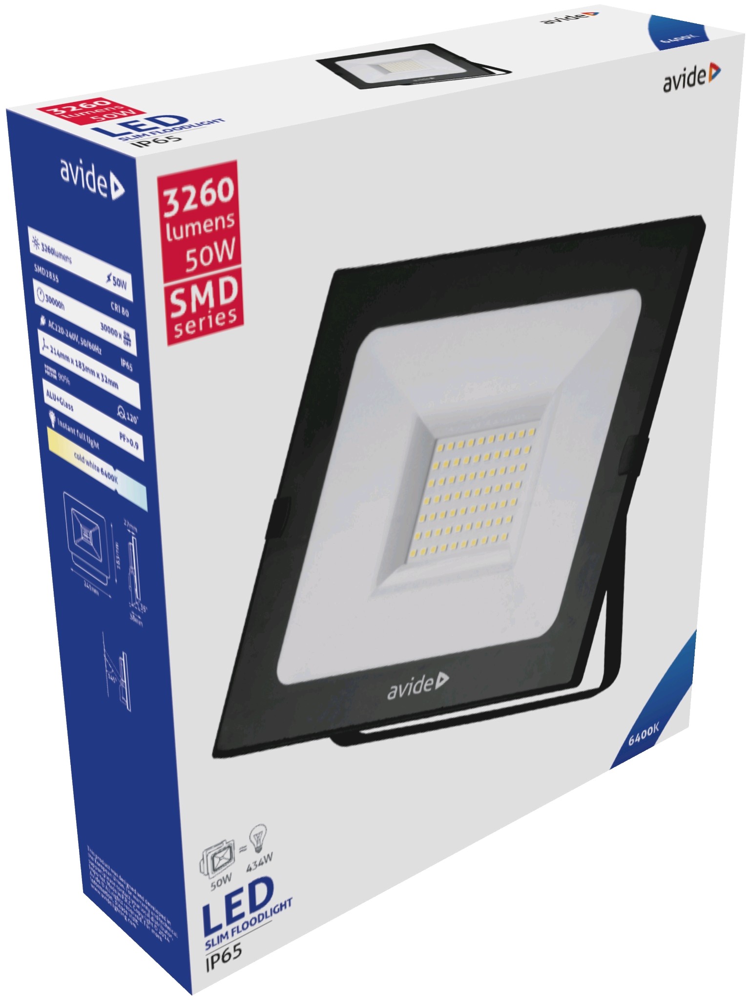 Avide LED Reflektor Slim SMD 50W CW 6400K