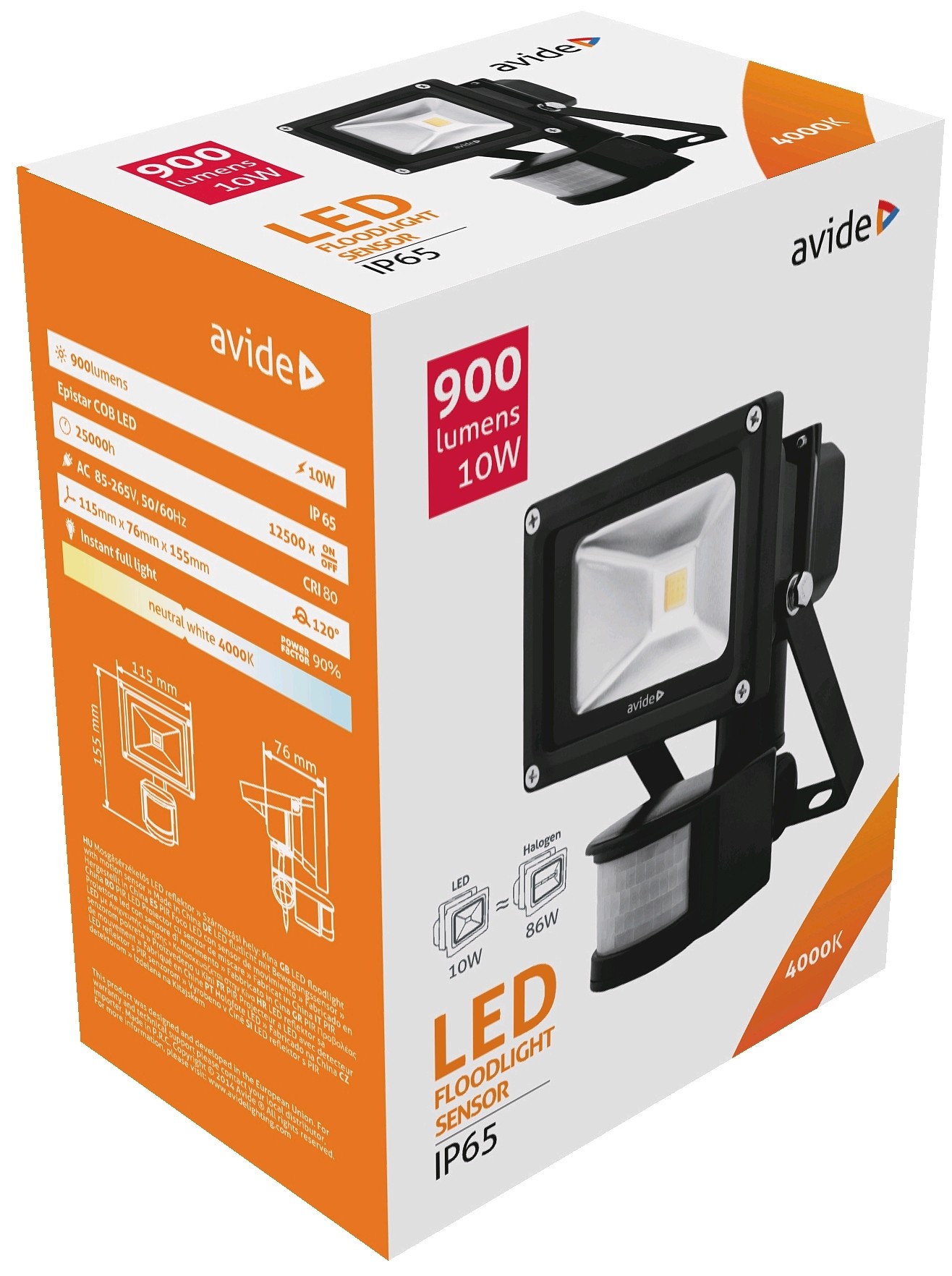 Avide LED Reflektor 10W NW 4000K Mozgásérzékelős PIR