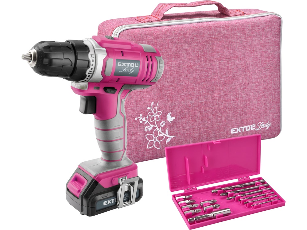 Extol Lady akkus csavarozó (Pink) 12V + ajándék fúrókészlet