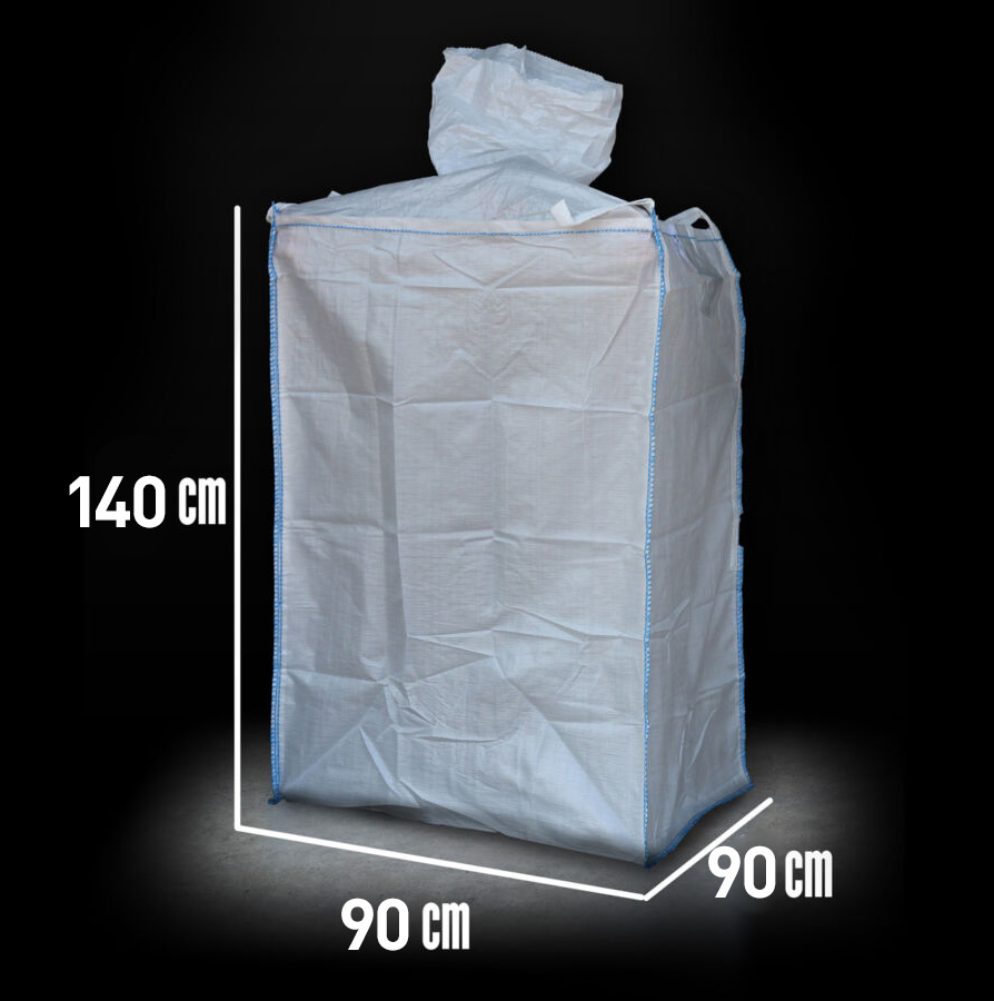 Big-Bag zsák 90x90x140 cm, felül: töltős, alul: ürítős, 1 tonna