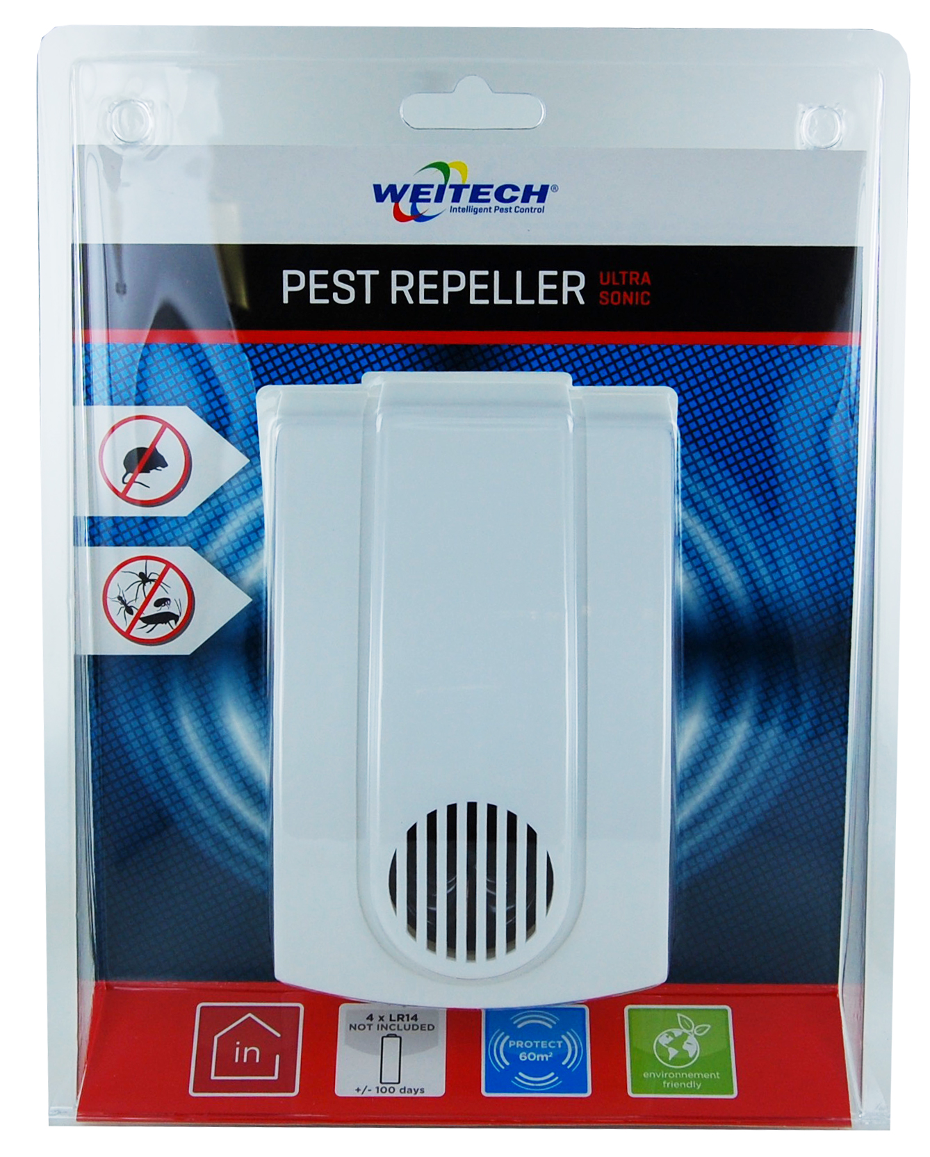 Weitech ultrahangos kártevő riasztó 60 m2/ elemmel működik
